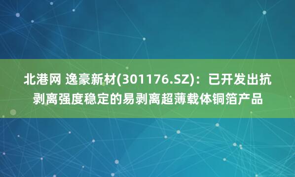 北港网 逸豪新材(301176.SZ)：已开发出抗剥离强度稳定的易剥离超薄载体铜箔产品